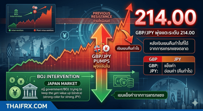 GBP/JPY พุ่งแตะระดับ 214.00 หลังเงินเยนคืนกำไรที่ได้จากการแทรกแซงตลาด