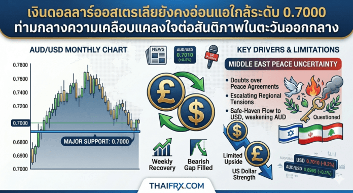 เงินดอลลาร์ออสเตรเลียยังคงอ่อนแอใกล้ระดับ 0.7000 ท่ามกลางความเคลือบแคลงใจต่อสันติภาพในตะวันออกกลาง