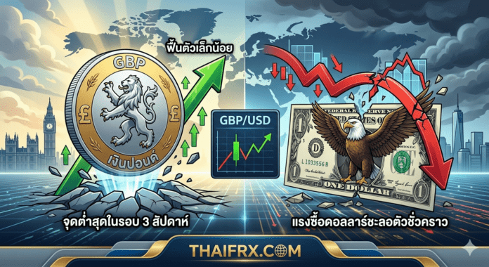 เงินปอนด์ฟื้นตัวเล็กน้อยจากจุดต่ำสุดในรอบ 3 สัปดาห์ หลังแรงซื้อดอลลาร์ชะลอตัวชั่วคราว