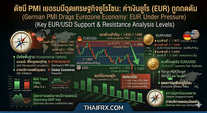 ค่าเงินยูโรร่วงลงเล็กน้อย หลังการประกาศข้อมูลดัชนี PMI ของเยอรมนีจากสถาบัน HCOB