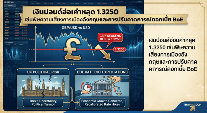เงินปอนด์อ่อนค่าหลุด 1.3250 เซ่นพิษความเสี่ยงการเมืองอังกฤษและการปรับคาดการณ์ดอกเบี้ย BoE