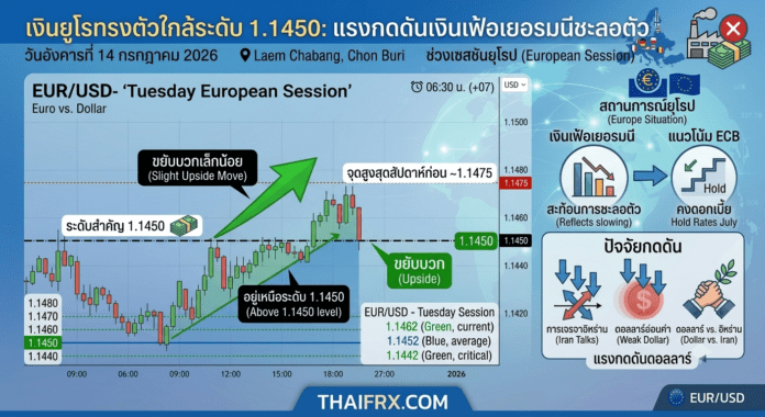 เงินยูโรทรงตัวใกล้ระดับ 1.1450 หลังตัวเลขเศรษฐกิจเยอรมนียืนยันแรงกดดันเงินเฟ้อชะลอตัวลง
