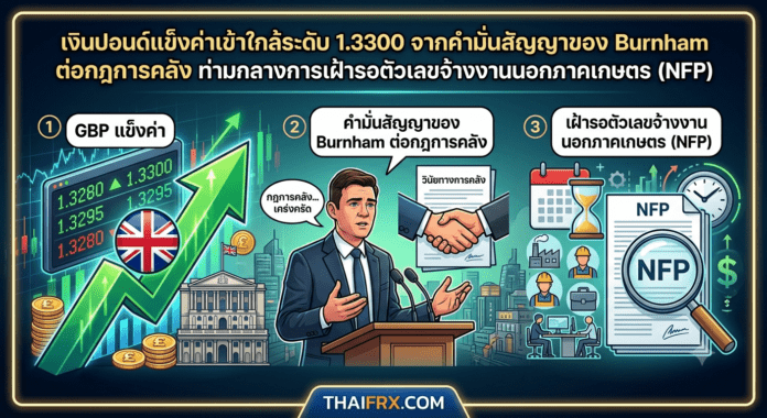 เงินปอนด์แข็งค่าเข้าใกล้ระดับ 1.3300 จากคำมั่นสัญญาของ Burnham ต่อกฎการคลัง ท่ามกลางการเฝ้ารอตัวเลขจ้างงานนอกภาคเกษตร (NFP)