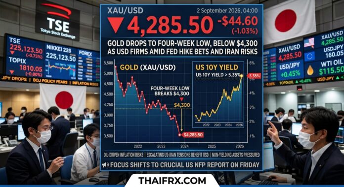 ราคาทองคำร่วงลงแตะระดับต่ำสุดในรอบ 4 สัปดาห์ ต่ำกว่า $4,300 ขณะเงินดอลลาร์แข็งค่าจากแรงคาดการณ์การขึ้นดอกเบี้ยของ Fed และความเสี่ยงในอิหร่าน